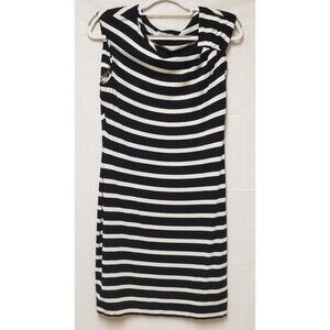 Calvin Klein Black & White Stripe Midi Knit Rayon Dress Size 12 NWOT
